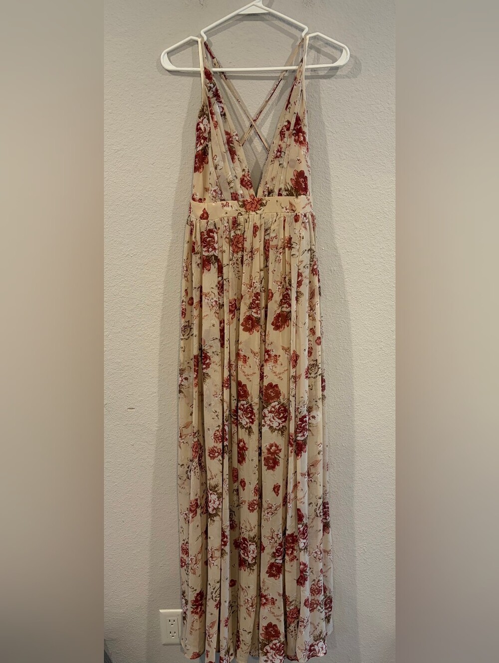 Windsor Womens Cream Red Floral Chiffon Strappy Babydoll Maxi Dress Size Small